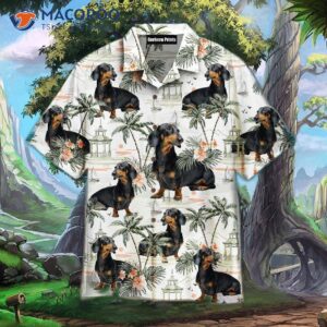 Black Dog Tropical Garden Pattern Hawaiian Shirts