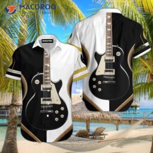 Black Electric Guitar And White Hawaiian Shirts.