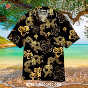 Black Gold Oriental Dragon Hawaiian Shirt