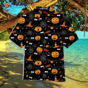 black halloween pumpkin party pattern hawaiian shirts 0