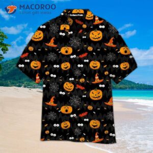 black halloween pumpkin party pattern hawaiian shirts 1