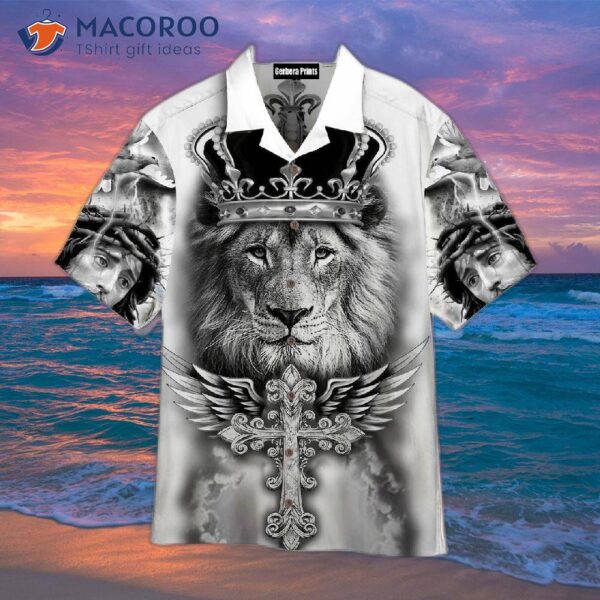 Black Lion King Jesus Hawaiian Shirts
