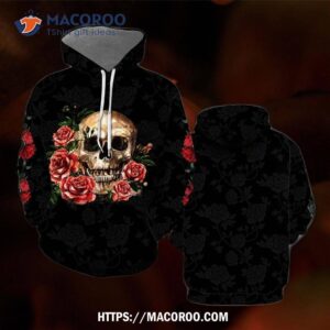 Black Rose Flower Skull All Over Print 3D Hoodie, Halloween Gifts For Adults