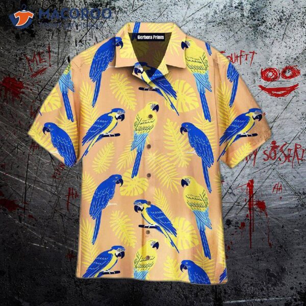 Blue And Gold Tropical Hawaiian Bird Pattern Shirts