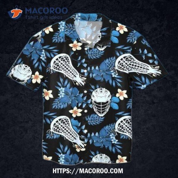 Blue Black Lacrosse Tropical Hawaiian Shirt