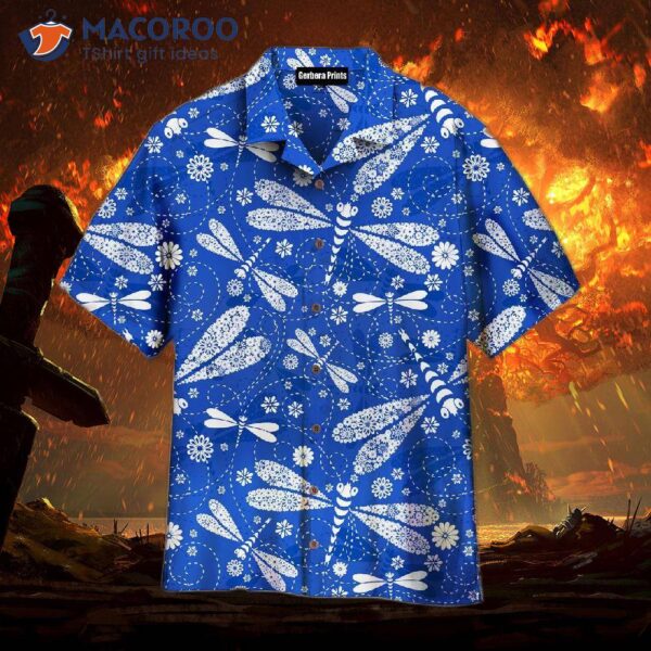 Blue Floral Dragonfly Tropical Hawaiian Shirts