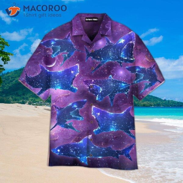 Blue Neon-glowing Shark Pattern Purple Hawaiian Shirts