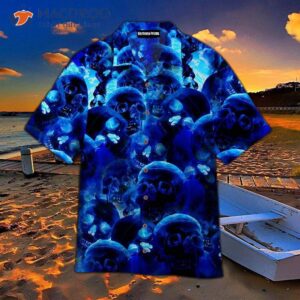 Blue Neon Skull Hawaiian Shirts