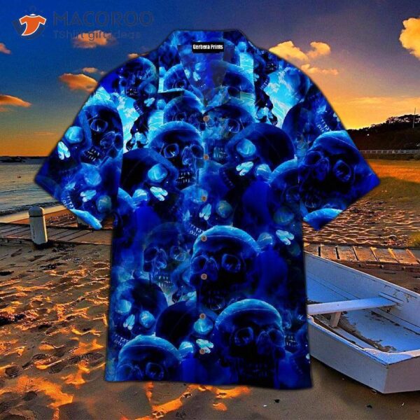 Blue Neon Skull Hawaiian Shirts