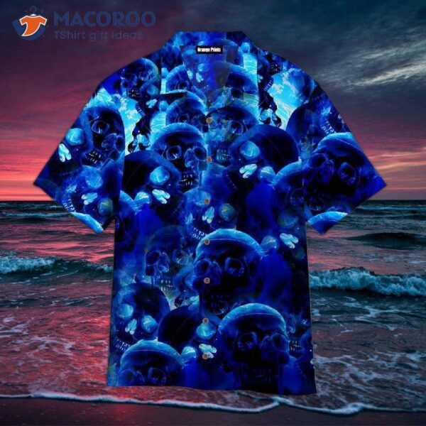 Blue Neon Skull Hawaiian Shirts