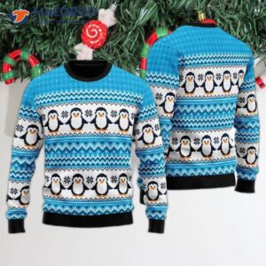 Blue Penguin Christmas Pattern Ugly Sweater
