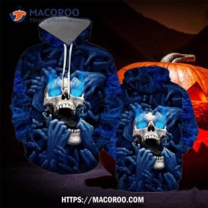 Blue Screaming Skull All Over Print 3D Hoodie, Halloween Gifts For Tweens