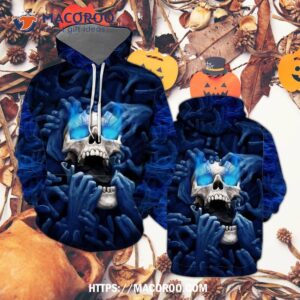 Blue Screaming Skull All Over Print 3D Hoodie, Halloween Hostess Gifts