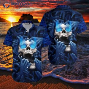 Blue Screaming Skull Hand And Hawaiian Shirts