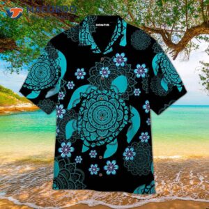 Blue Sea Turtle And Hawaiian Flower Shirts