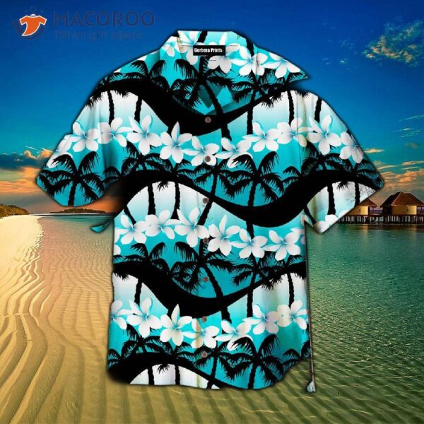 Blue Tropical Flower And Palm Tree Pattern Hawaiian Shirts