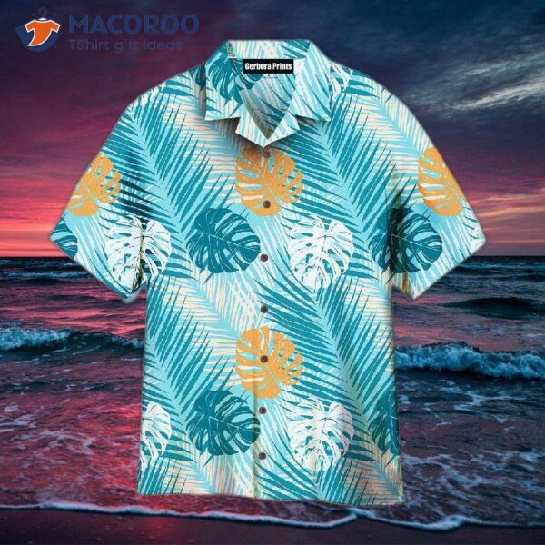 Blue Tropical Leaves Patterned Hawaiian Shirts