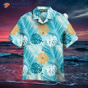 blue tropical leaves patterned hawaiian shirts 1