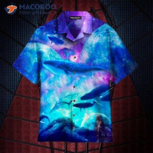 Blue Whale Galaxy Neon Hawaiian Shirts
