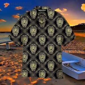Bohemian Style Skull Day Of The Dead Pattern Black Hawaiian Shirts