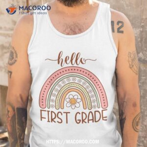 boho rainbow hello first grade first day of school teacher shirt tank top