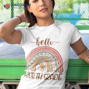 boho rainbow hello fourth grade first day of school teacher shirt tshirt 1