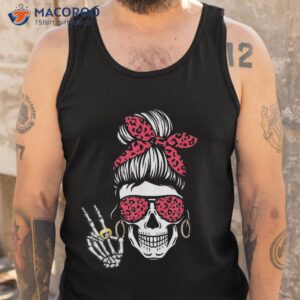 boho skeleton peace sign messy bun bandana halloween apparel shirt tank top