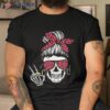 Boho Skeleton Peace Sign Messy Bun Bandana Halloween Apparel Shirt