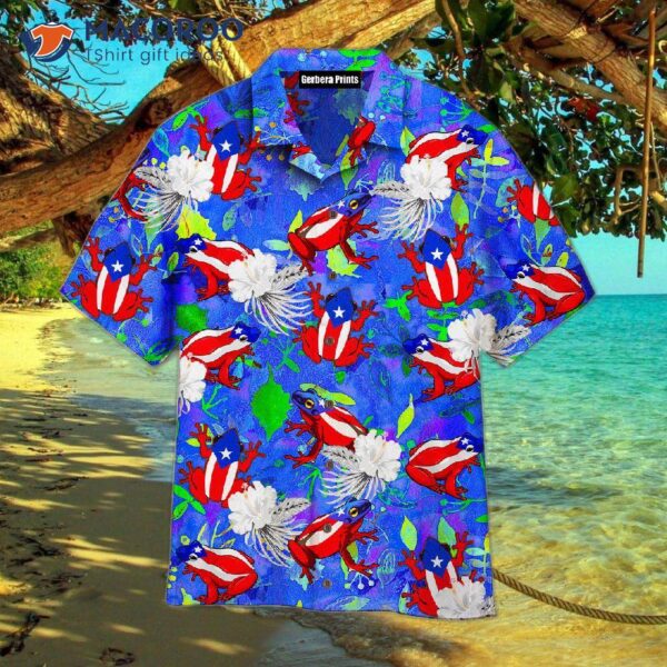 Boricua Puerto Rican Common Coqui Blue Hawaiian Shirts