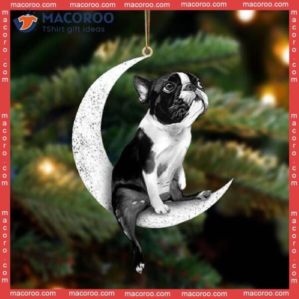 Boston Terrier Sitting On The Moon Custom-shaped Christmas Acrylic Ornament