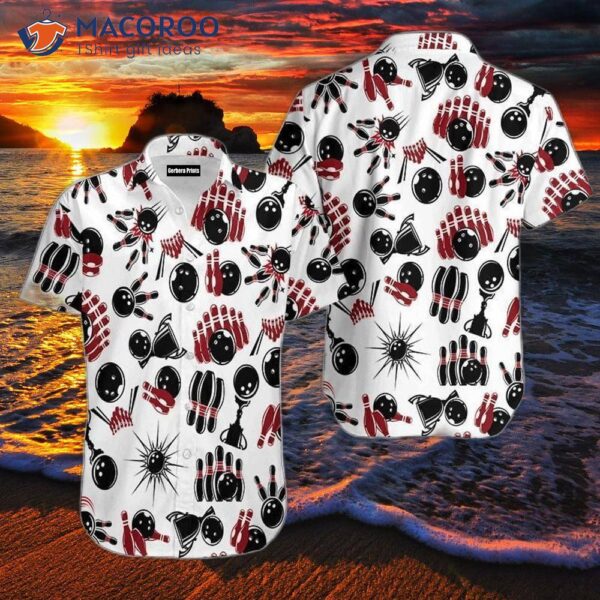 Bowling Black And Red White Hawaiian Shirts