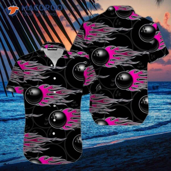 Bowling-fire-black-pink-hawaiian-shirts