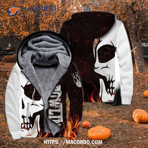 Bowling Flame Fire Skull Fleece Zip Hoodie All Over Print 3D, Teacher Halloween Gift Ideas