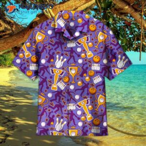 Bowling Game Winner Trophy And Purple Hawaiian Shirts
