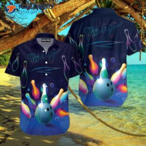 bowling glowing neon blue hawaiian shirts 0