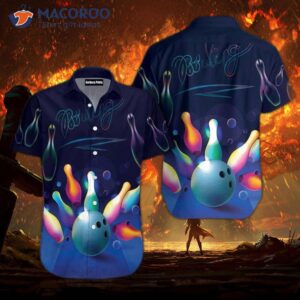 bowling glowing neon blue hawaiian shirts 1