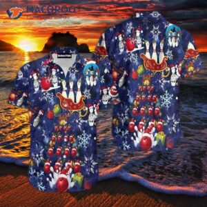 bowling merry christmas snowflakes blue hawaiian shirts 1