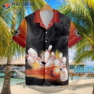 bowling style smoke black and red hawaiian shirts 0