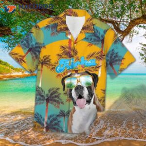 boxer dogs in yellow hawaiian shirts 0