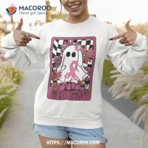 breast cancer is boo sheet ghost halloween awareness groovy shirt candy treats for halloween sweatshirt 1