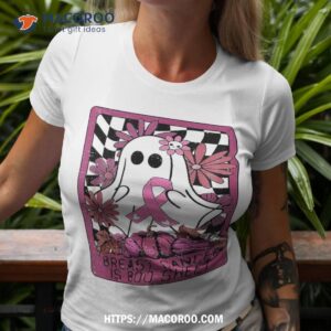 breast cancer is boo sheet ghost halloween awareness groovy shirt candy treats for halloween tshirt 3