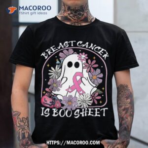 breast cancer is boo sheet ghost halloween awareness groovy shirt halloween teddy bears tshirt