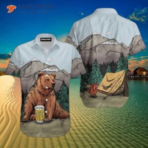 brown bear camping hawaiian shirts 0