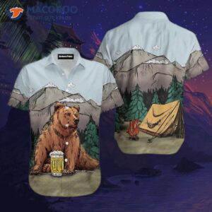 brown bear camping hawaiian shirts 1