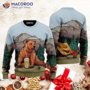 Brown Bear Camping Ugly Christmas Sweater