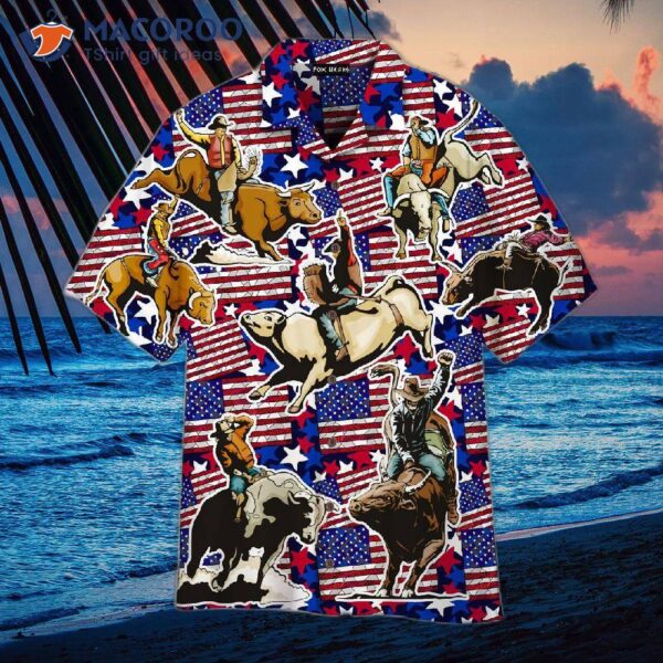 Bull-riding American-flag Hawaiian Shirts