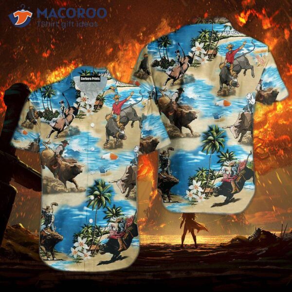 Bull-riding Blue Sea Hawaiian Shirts