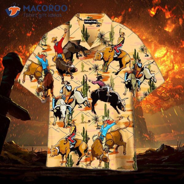 Bull-riding On Desert Cactus Hawaiian Shirts