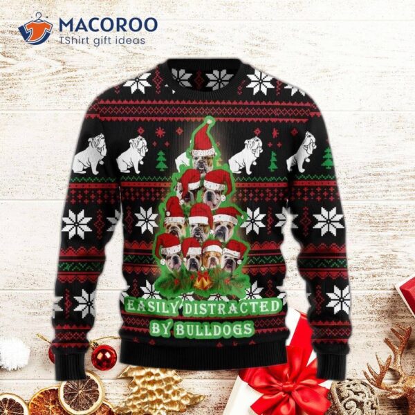 Bulldog Pine Tree Ugly Christmas Sweater