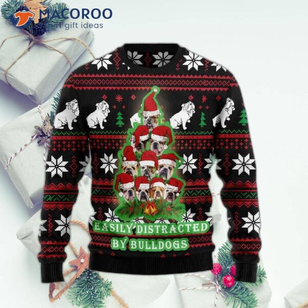 Bulldog Pine Tree Ugly Christmas Sweater